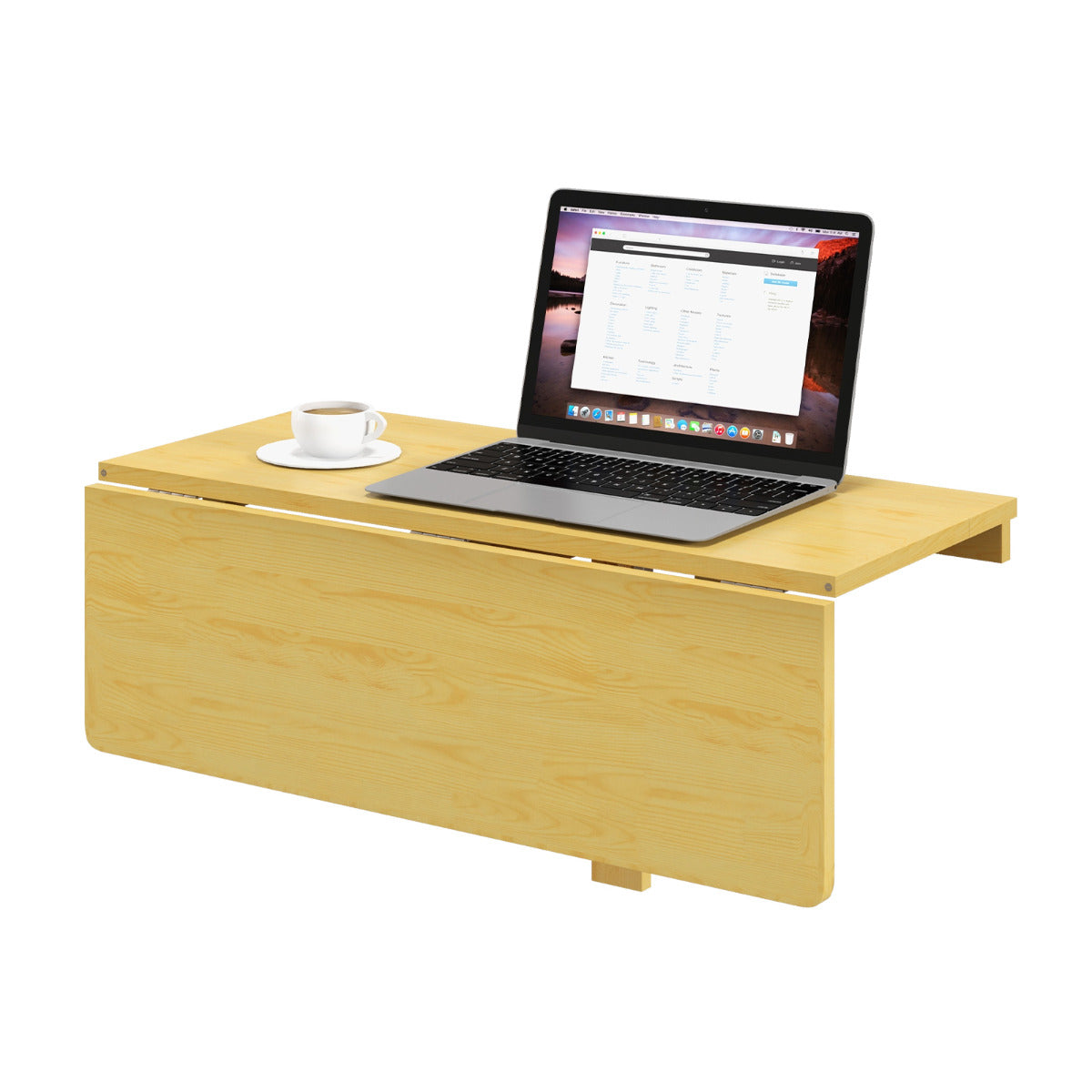 80 x 60 cm Wall Mounted Folding Table Drop-Leaf Floating Writing Desk-Natural