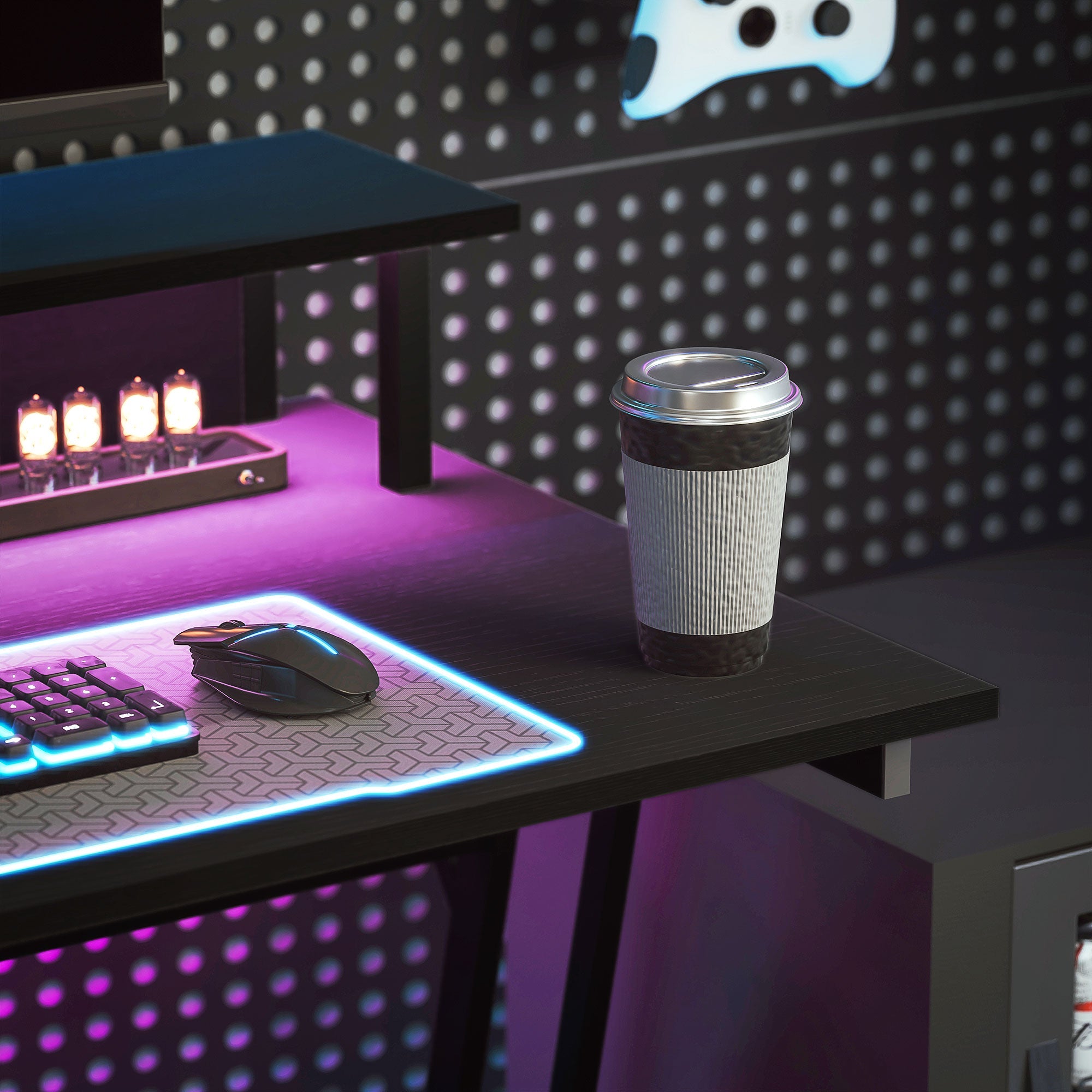 HOMCOM Two-Level LED Gaming Desk - Black