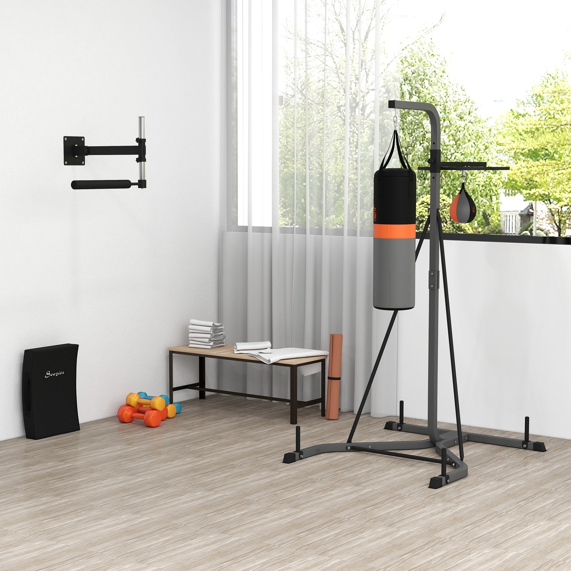 HOMCOM Freestanding Boxing Punch Bag & Speed ball Station, for Home Gym, Grey