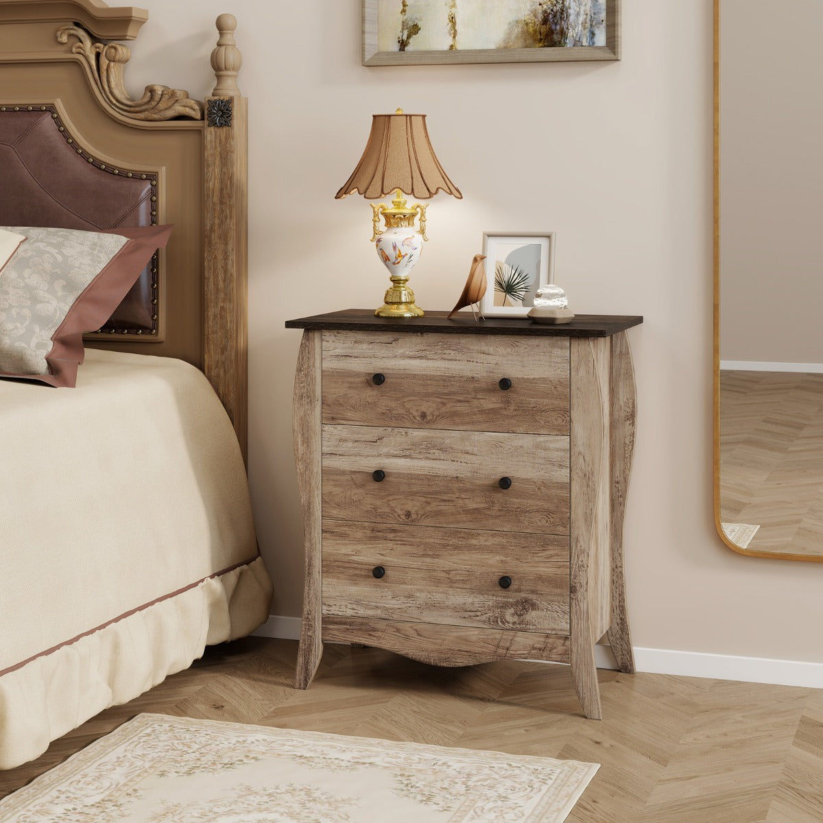 Closet Storage Organizer with 3 Folding Fabric Drawers and Anti-tipping Kit-Brown