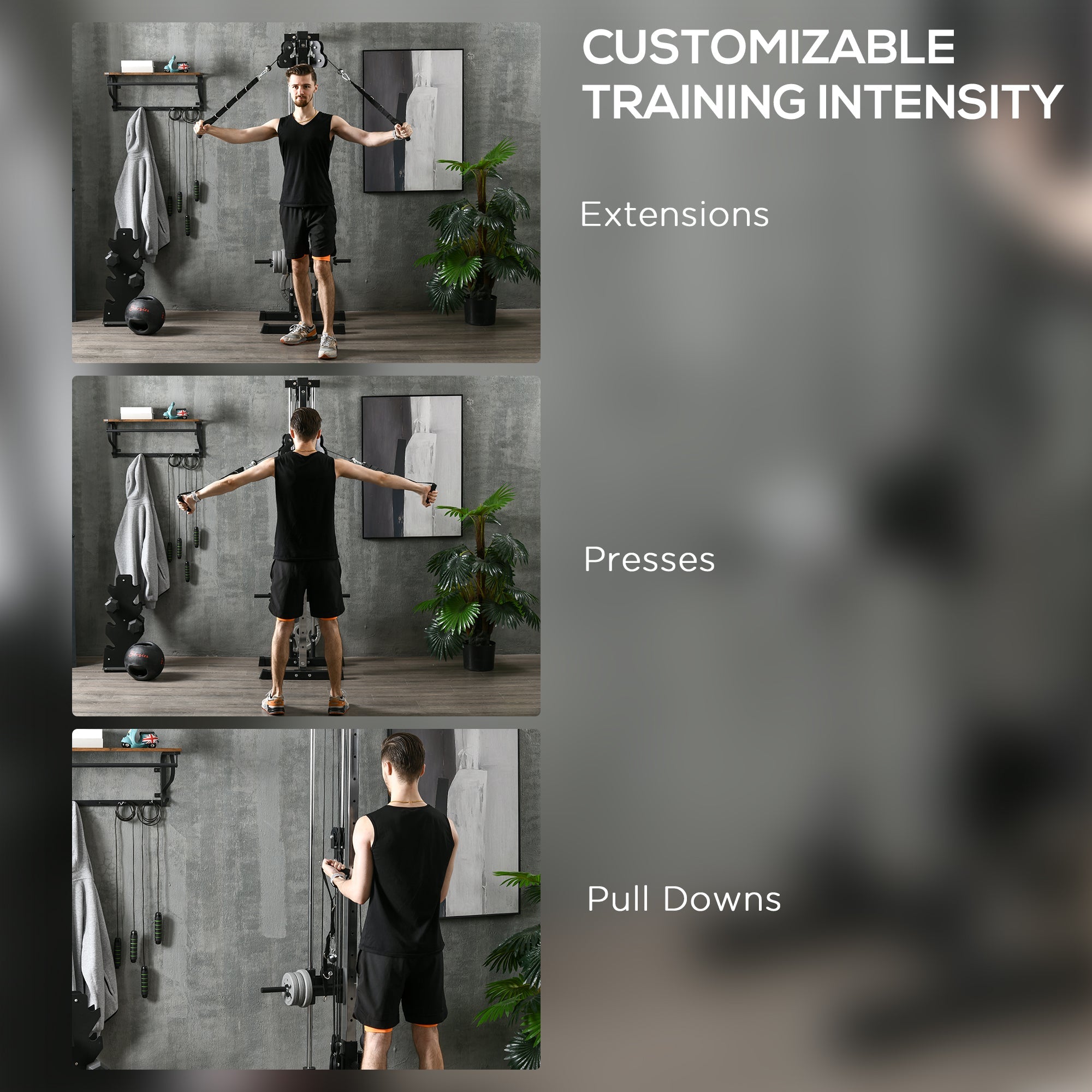 SPORTNOW Wall Mount Cable Machine, 15 Positions Adjustable Cable Crossover Machine Dual Pulley System for Home Gym