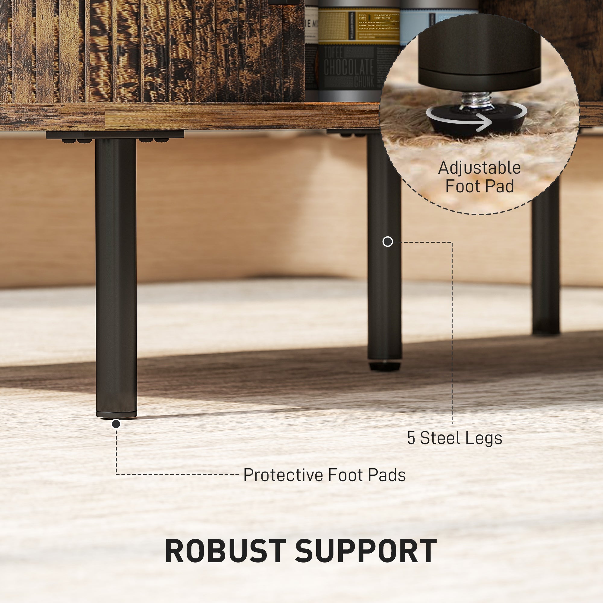 HOMCOM Coffee Table with Storage, Living Room Table with Slatted Tambour Sliding Doors and Foot Pads, Rectangular Coffee Table with Elevated Base for Living Room, Rustic Brown