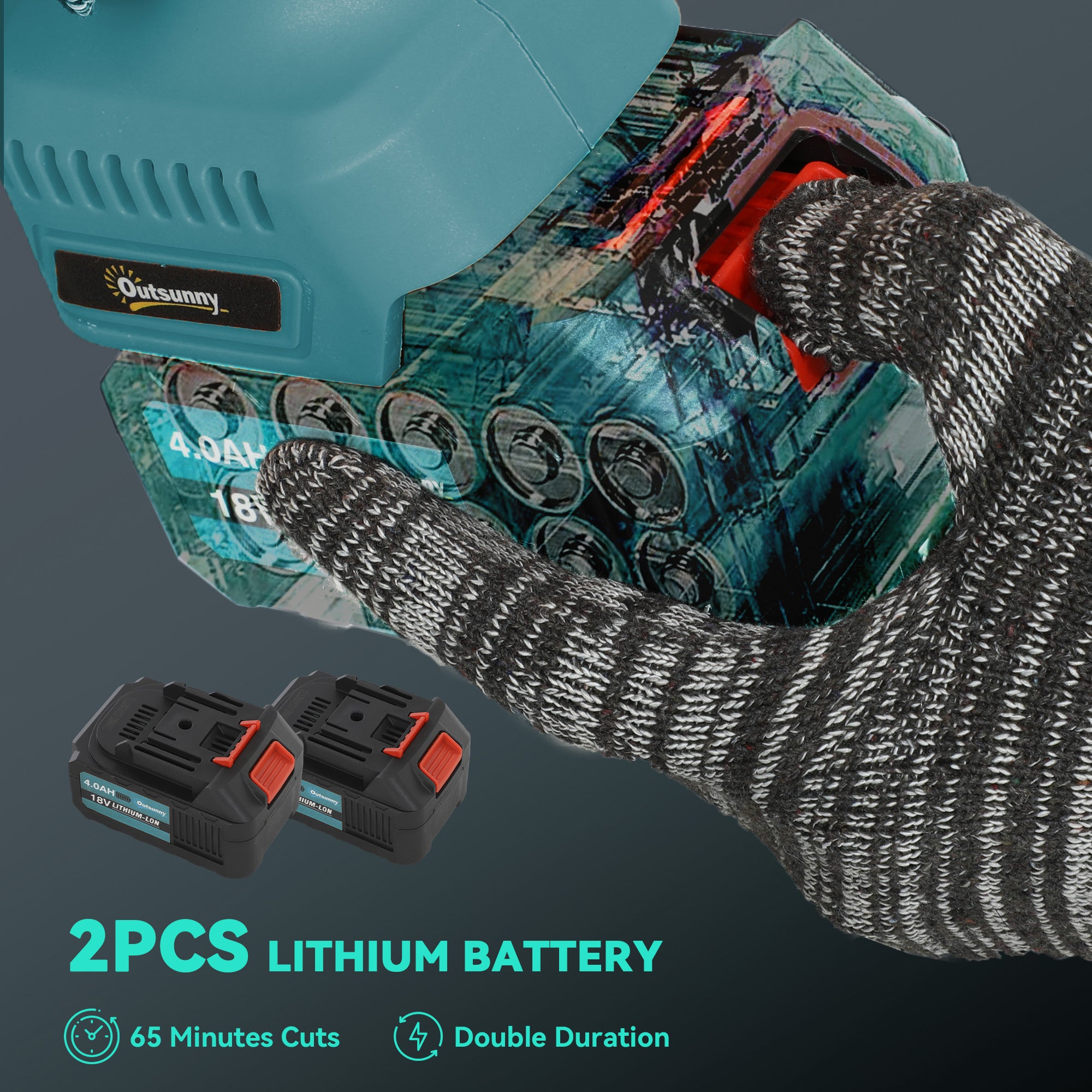 Outsunny 8 Inch Electric Chainsaw, Cordless Mini Chain Saw with Brushless Motor, 2 x 4000mAh Batteries and Safety Lock, Handheld Portable Wood Pruning Saw for Trimming Cutting, Blue