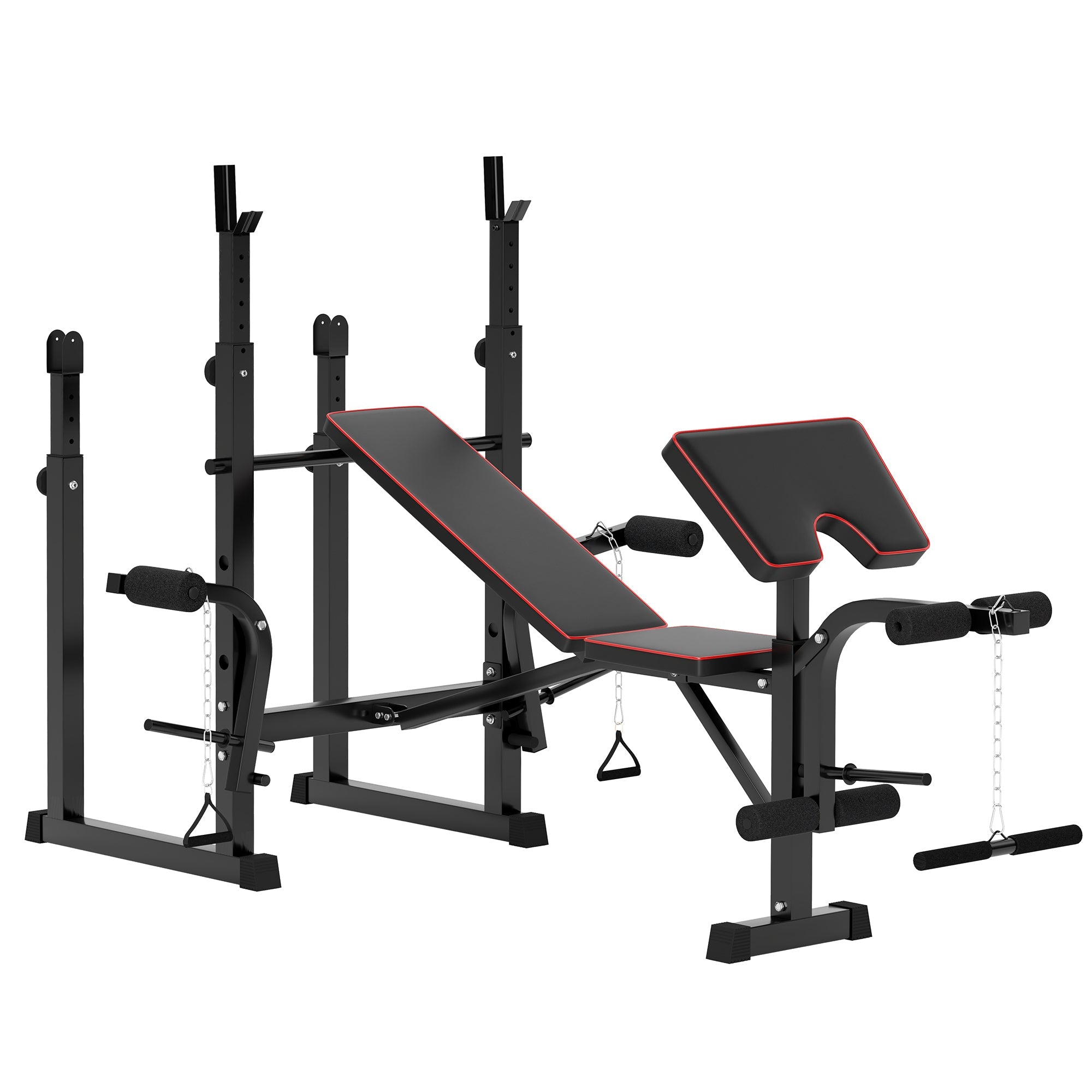 SPORTNOW Weight Bench with Two Barbell Racks, Leg Curl Machine, Preacher Curl Bench, Black