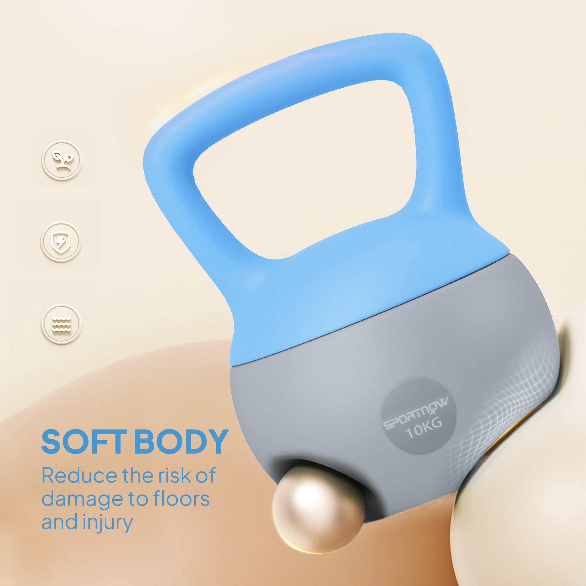 SPORTNOW 10KG Soft Kettlebell, Kettlebell with Non-Slip Handle for Home Gym, Weight Lifting, Strength Training, Light Blue/Grey