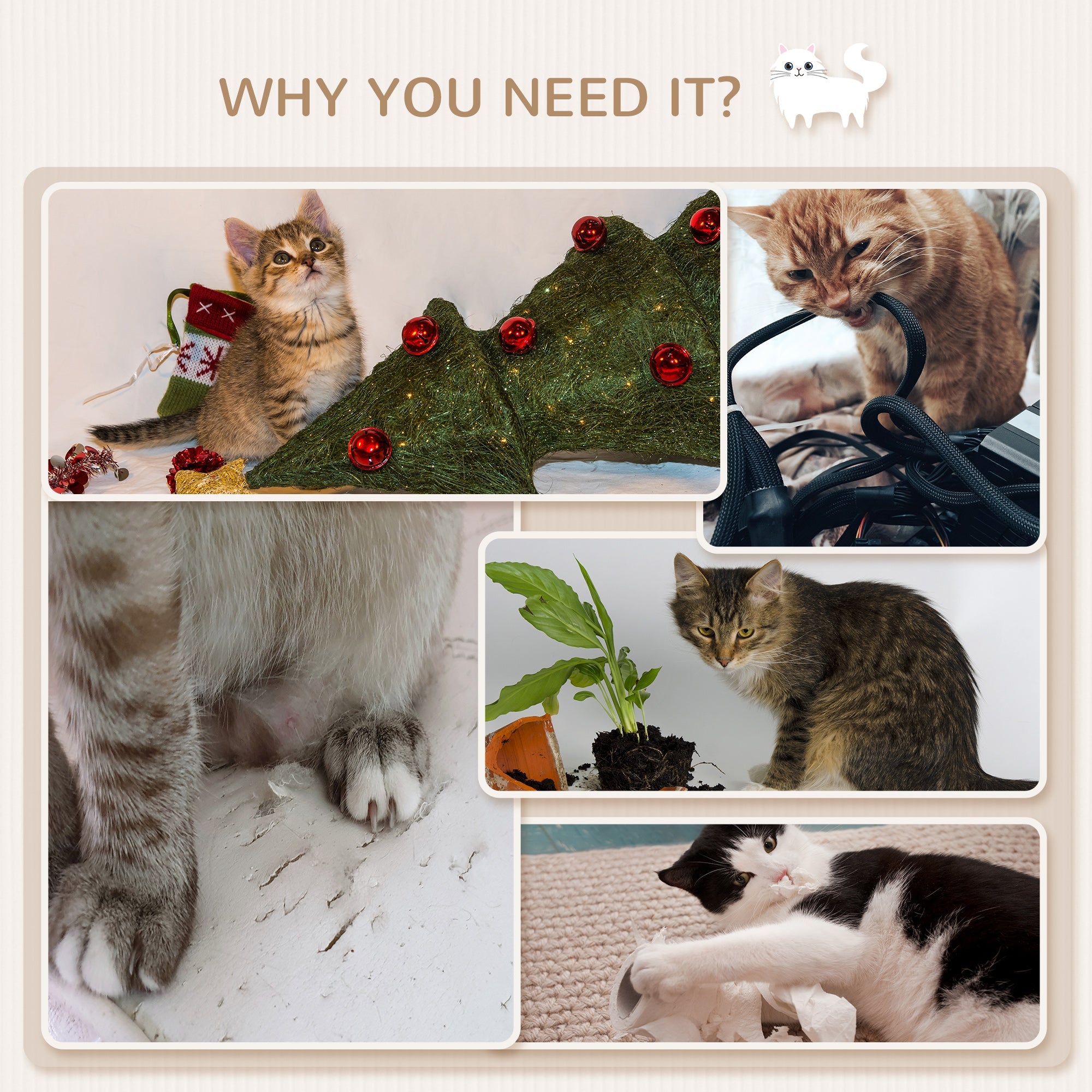 PawHut Four-Layer Wall-Mounted Shelf, with Cushions, Scratching Board - Oak Tone