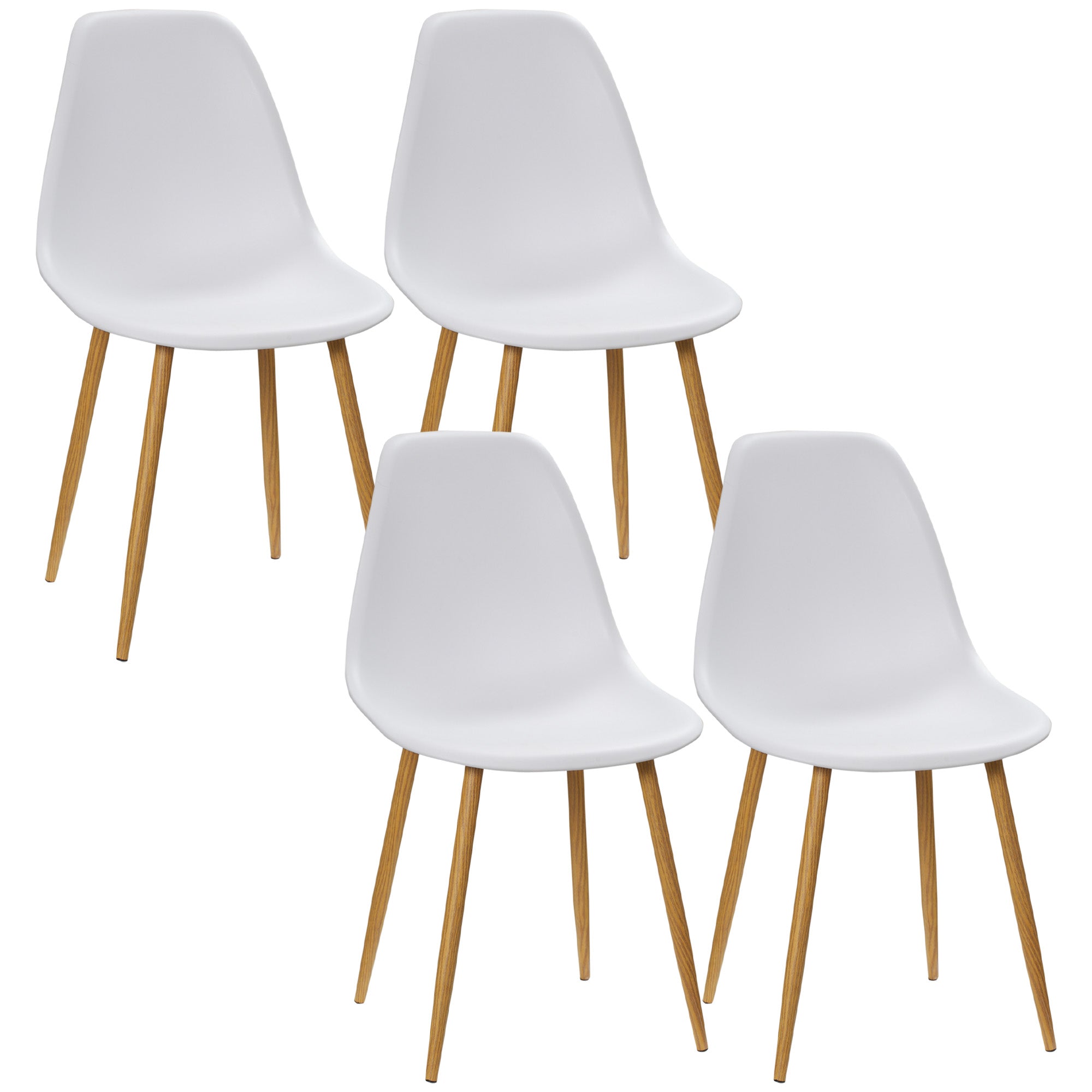 HOMCOM Modern Dining Chairs Set of 4, Kitchen Chairs with Backrest and Steel Legs for Dining Room, Living Room, White