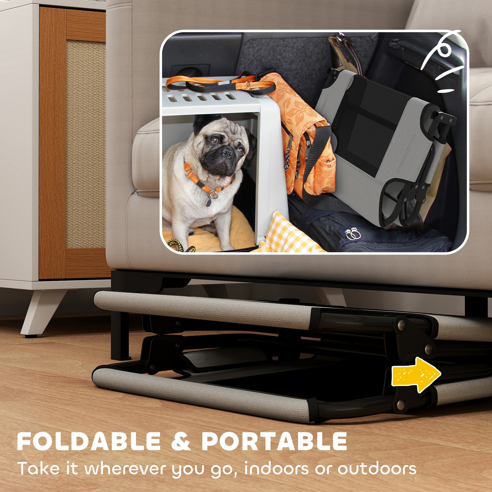 PawHut Portable Raised Dog Bed, Elevated Pet Cot with Breathable Mesh for Indoor Outdoor, for Small Medium Dogs, Light Grey