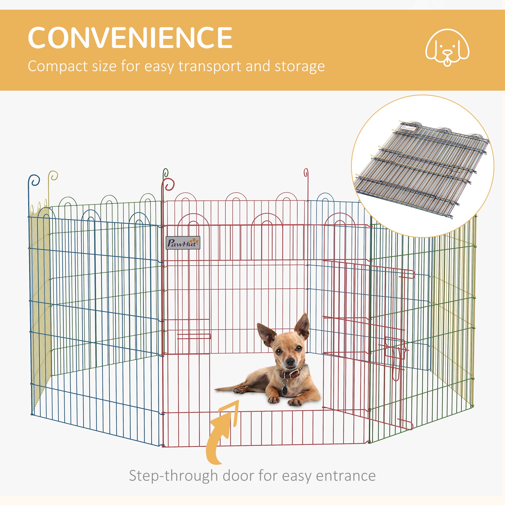 PawHut Pet Playpen Crate, with Eight Panels, Door, for Indoors and Outdoors, 60H x 156cm