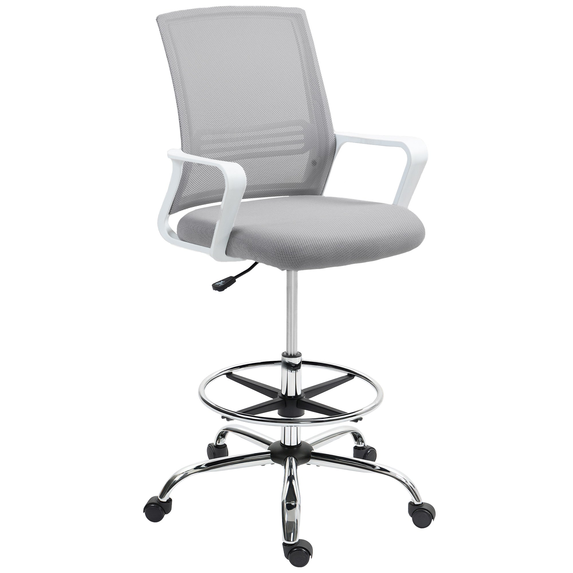HOMCOM Draughtsman Chair, Mesh Drafting Chair, Ergonomic Office Chair with Lumbar Support, Adjustable Foot Ring, Grey