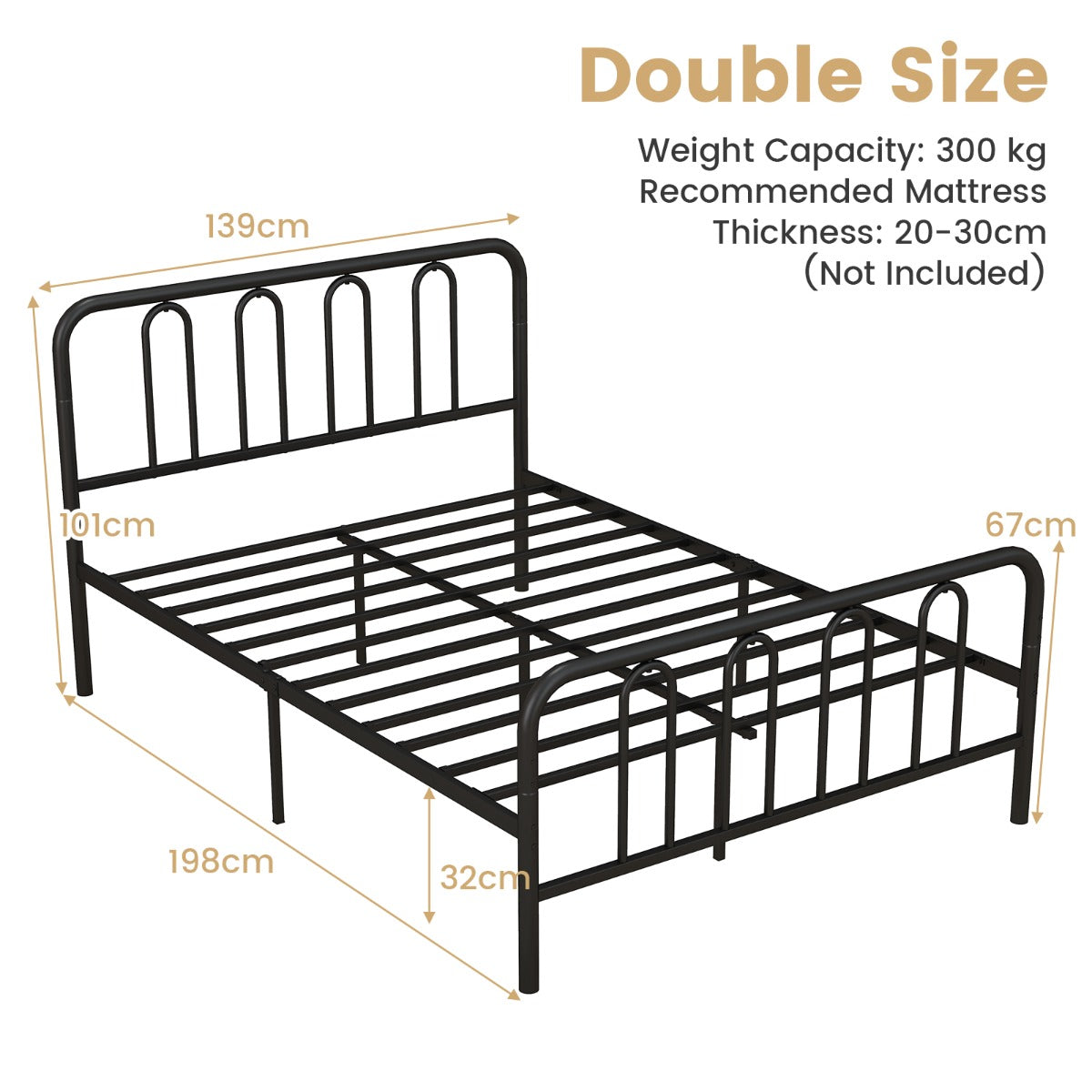 Double/King Size Metal Bed Frame with Headboard and Footboard-Double Size