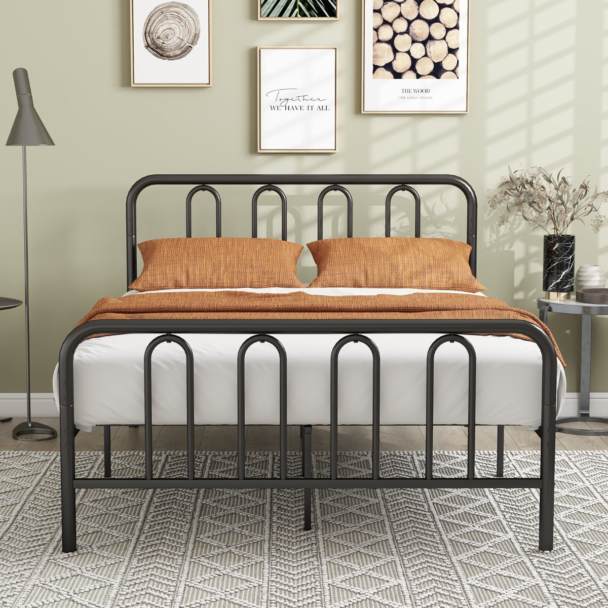 Double/King Size Metal Bed Frame with Headboard and Footboard-Double Size