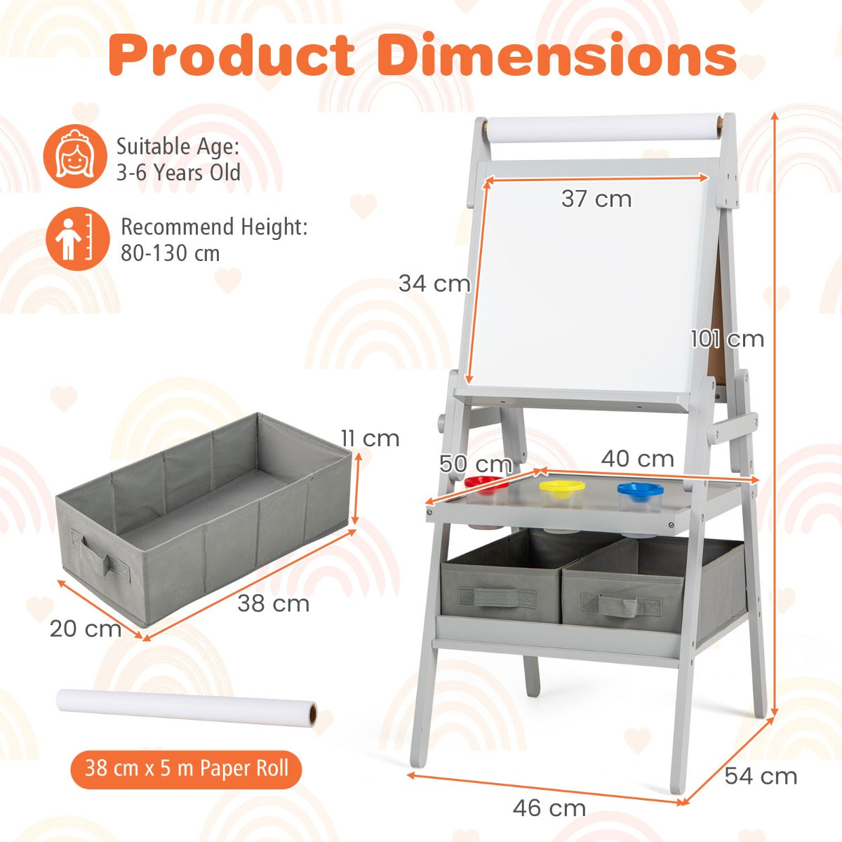 Double-sided Kids Easel with Magnetic Whiteboard and Chalkboard-Grey