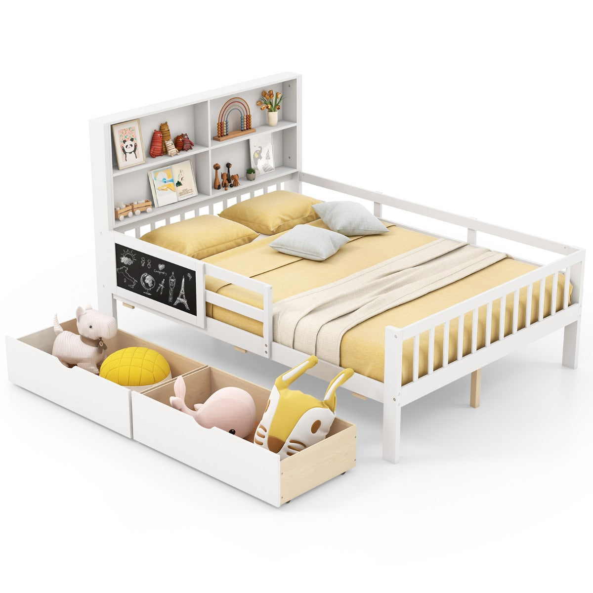 Single/Double Size Bed Frame with 2 Storage Drawers White-Double Size