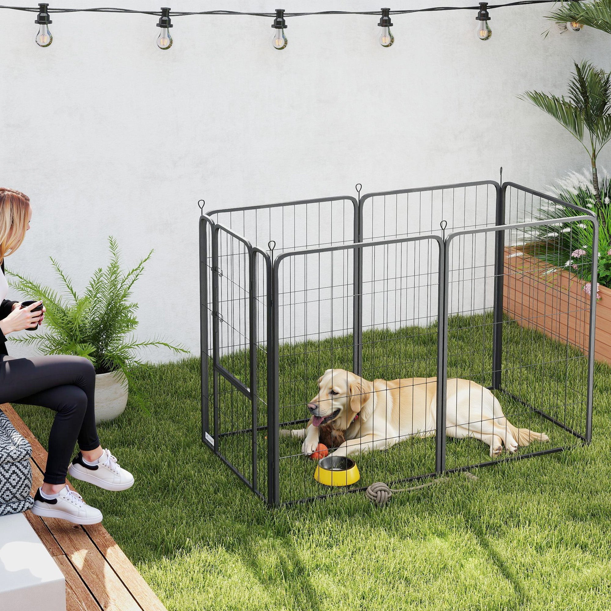 PawHut 6 Panels Heavy Duty Dog Playpen with Secure Door, for Indoor Outdoor, for Garden, Camping, 100cm High