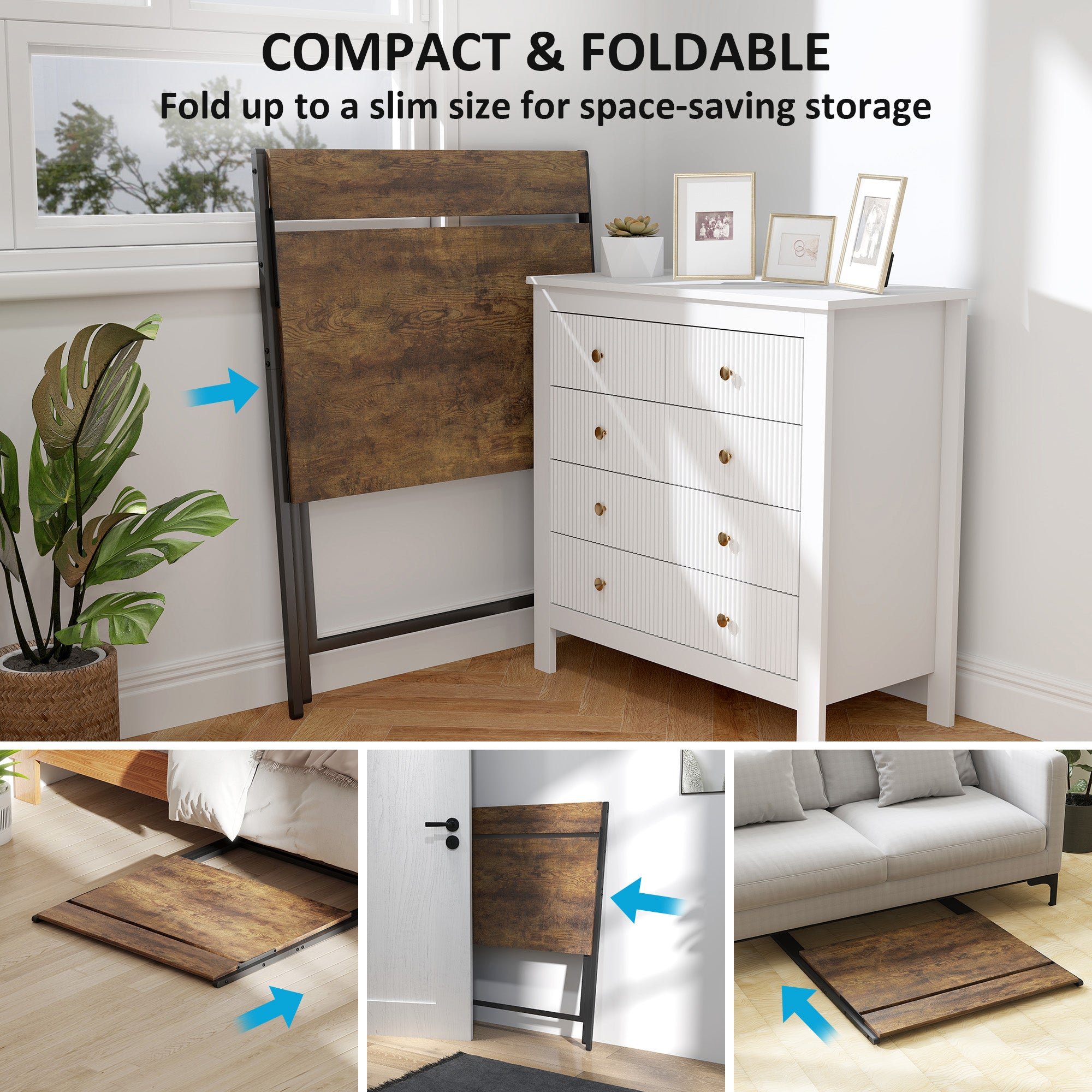 HOMCOM 81.5 cm Folding Computer Desk with Monitor Shelf - Rustic Brown