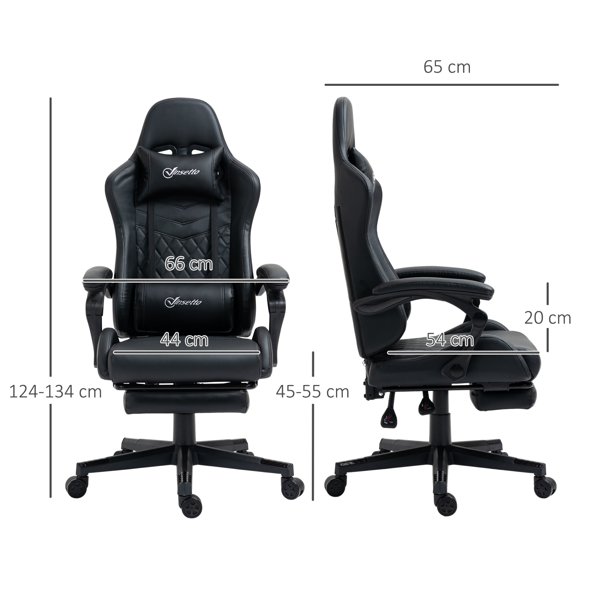 Vinsetto Computer Gaming Chair with Footrest, Video Gaming Chair for Adults with 130√Ç¬∞ Reclining Back, Desk Chair with Lumbar Support and Adjustable Height, Black