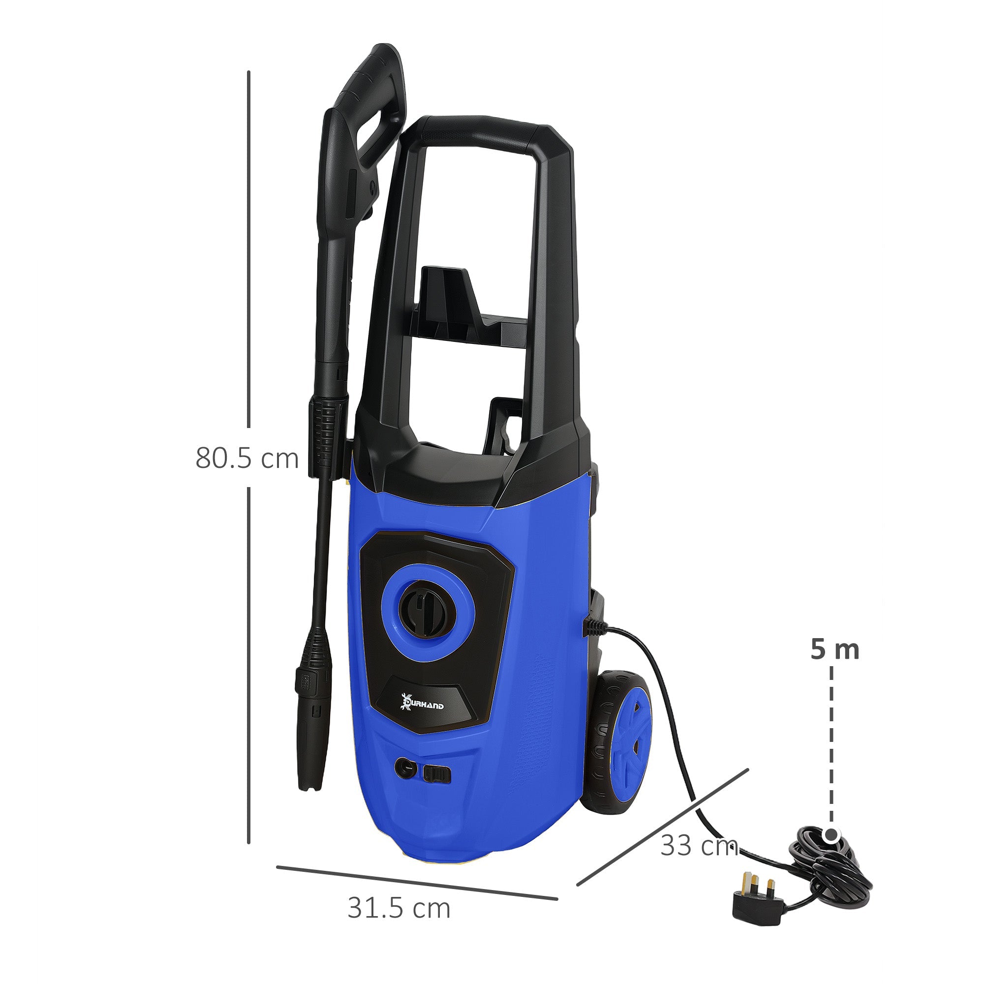 DURHAND 1800W High√Ç Pressure√Ç Washer, 150 Bar Pressure, 510 L/h Flow, High-Performance Portable Power Jet Wash Cleaner Blue