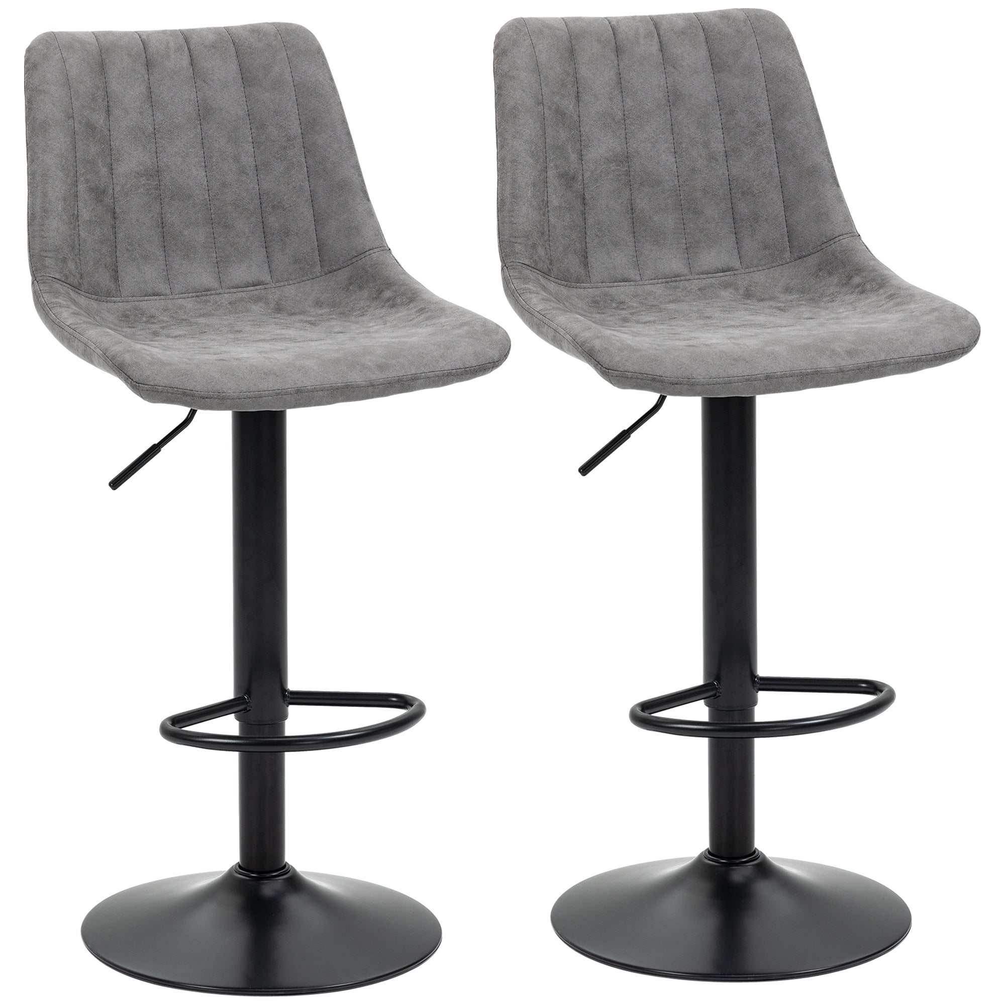 HOMCOM Modern Bar Stools Set of 2, Height Adjustable Swivel Bar Chairs with Backrest, Gas Lift and Footrest, Microfibre Barstools for Breakfast Counter, Kitchen Island, Grey
