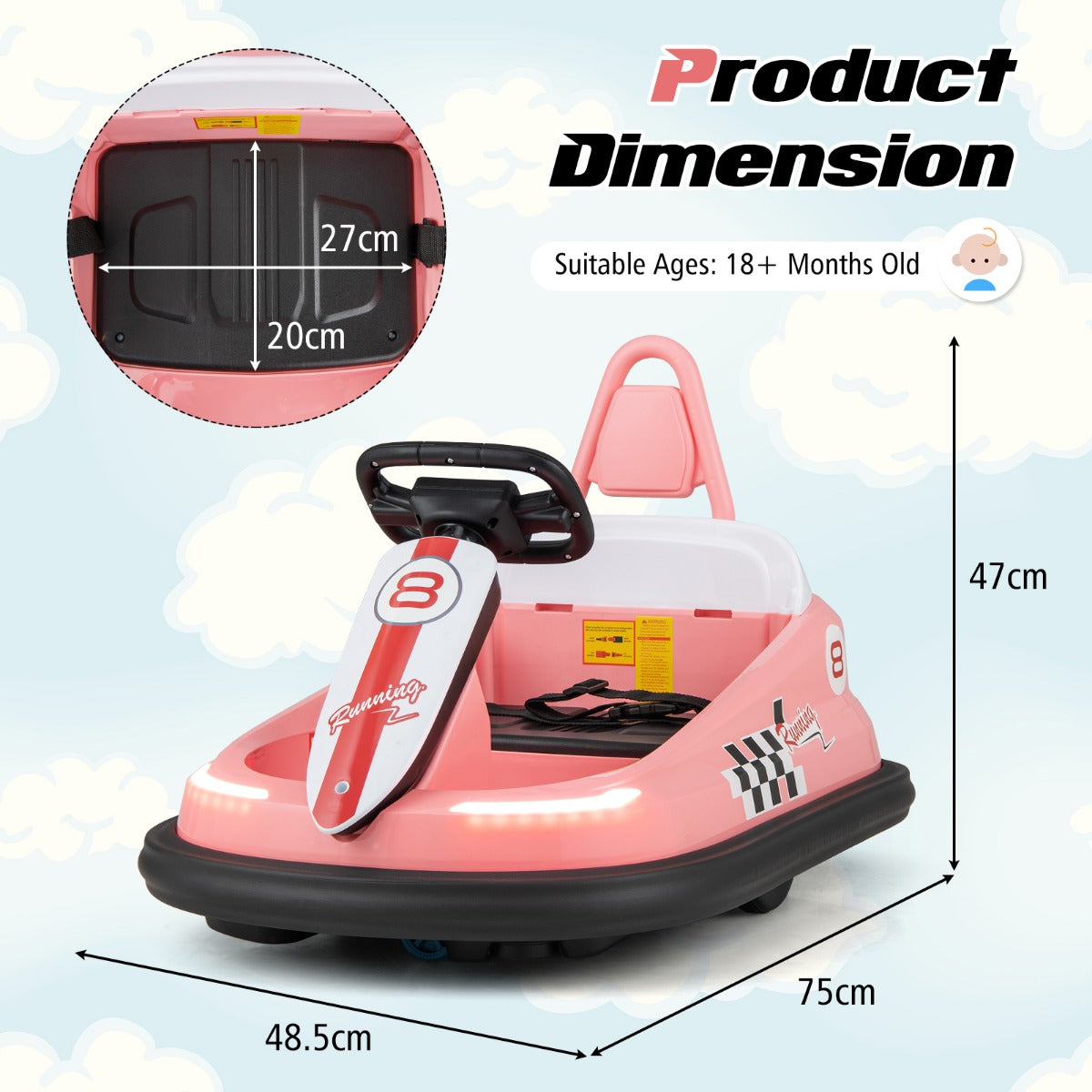 Electric kids Ride-on Bumper Car with 360¬∞ Spinning and Dual Motors-Pink