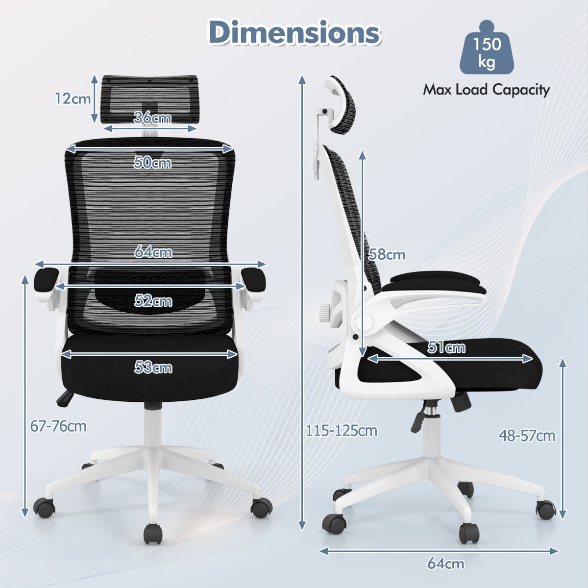 Ergonomic Office Chair with Adjustable Lumbar Support-White