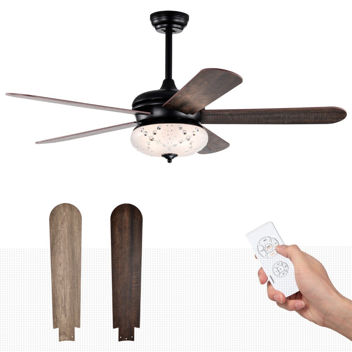 52" Ceiling Fan with Crystal Lights and Remote Control