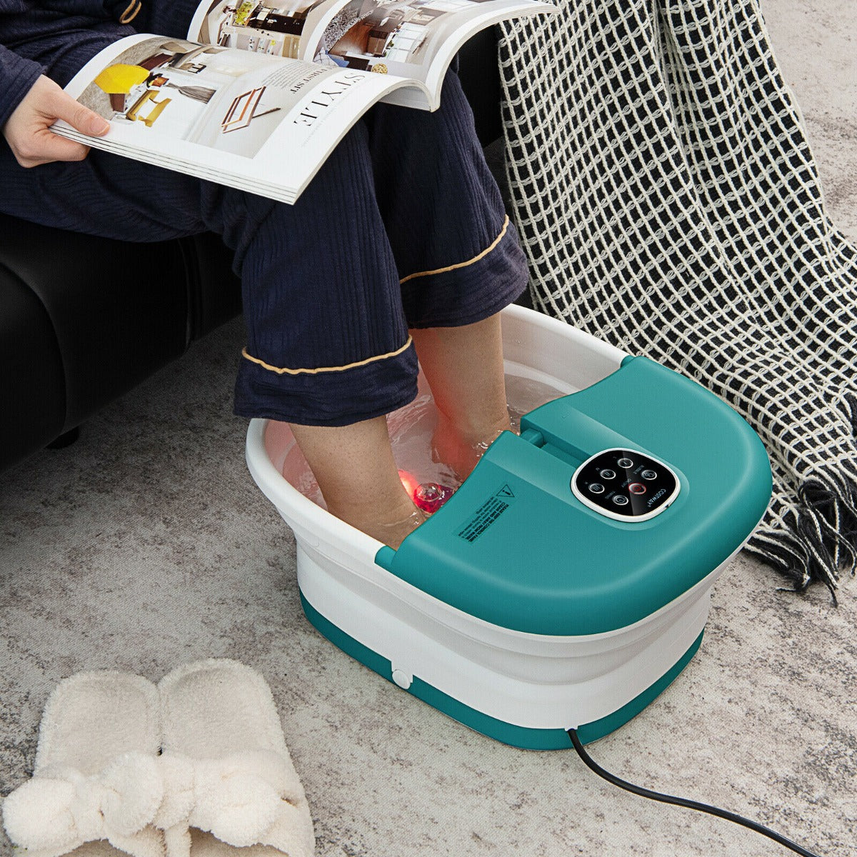 Foot Spa Bath Massager with Heat Bubbles and Remote Control-Teal Blue