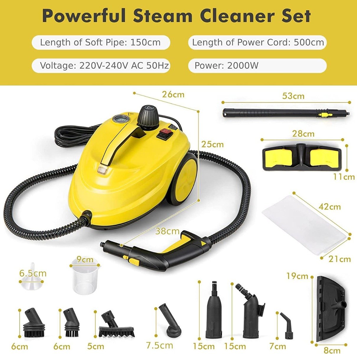 2000W 1.8L Multipurpose Adjustable Steam Cleaner with 13 Accessories