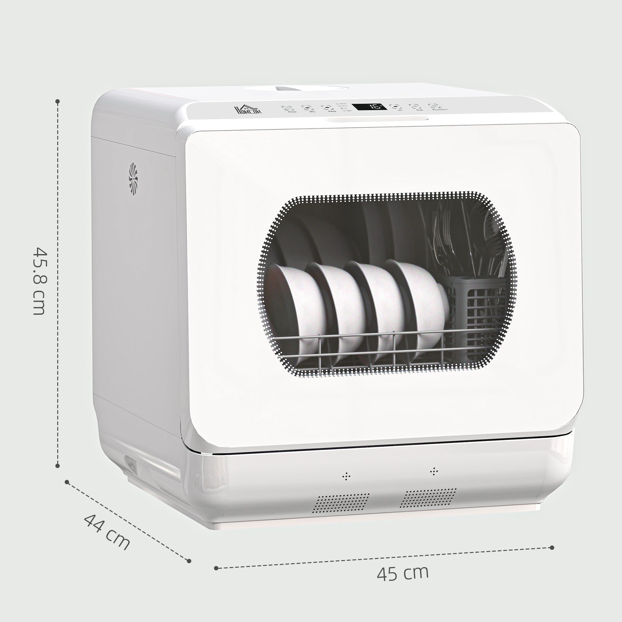 HOMCOM Table Top Dishwasher with Built-in 6L Water Tank, Mini Countertop Dishwasher with 6 Programs, 4 Place Settings, White