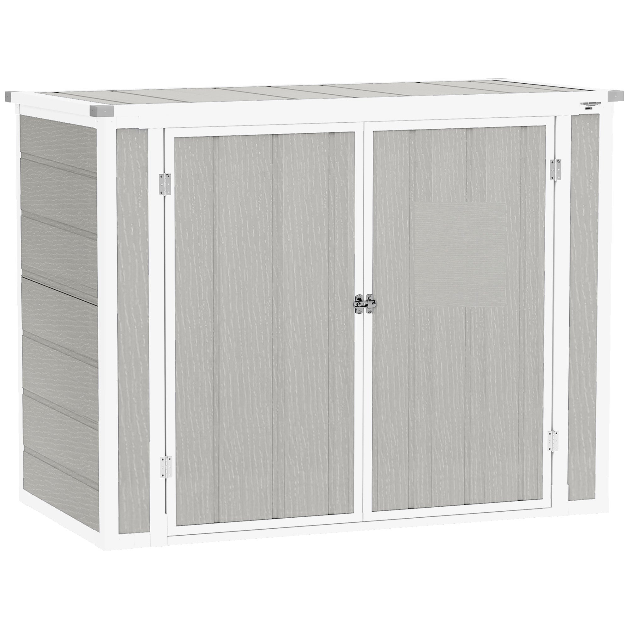 Outsunny 4.7 x 2.5FT Garden Shed, Lockable Outdoor Storage with Openable Lid, Small Shed for 2 Trash Cans, Tools, Patio, Light Grey