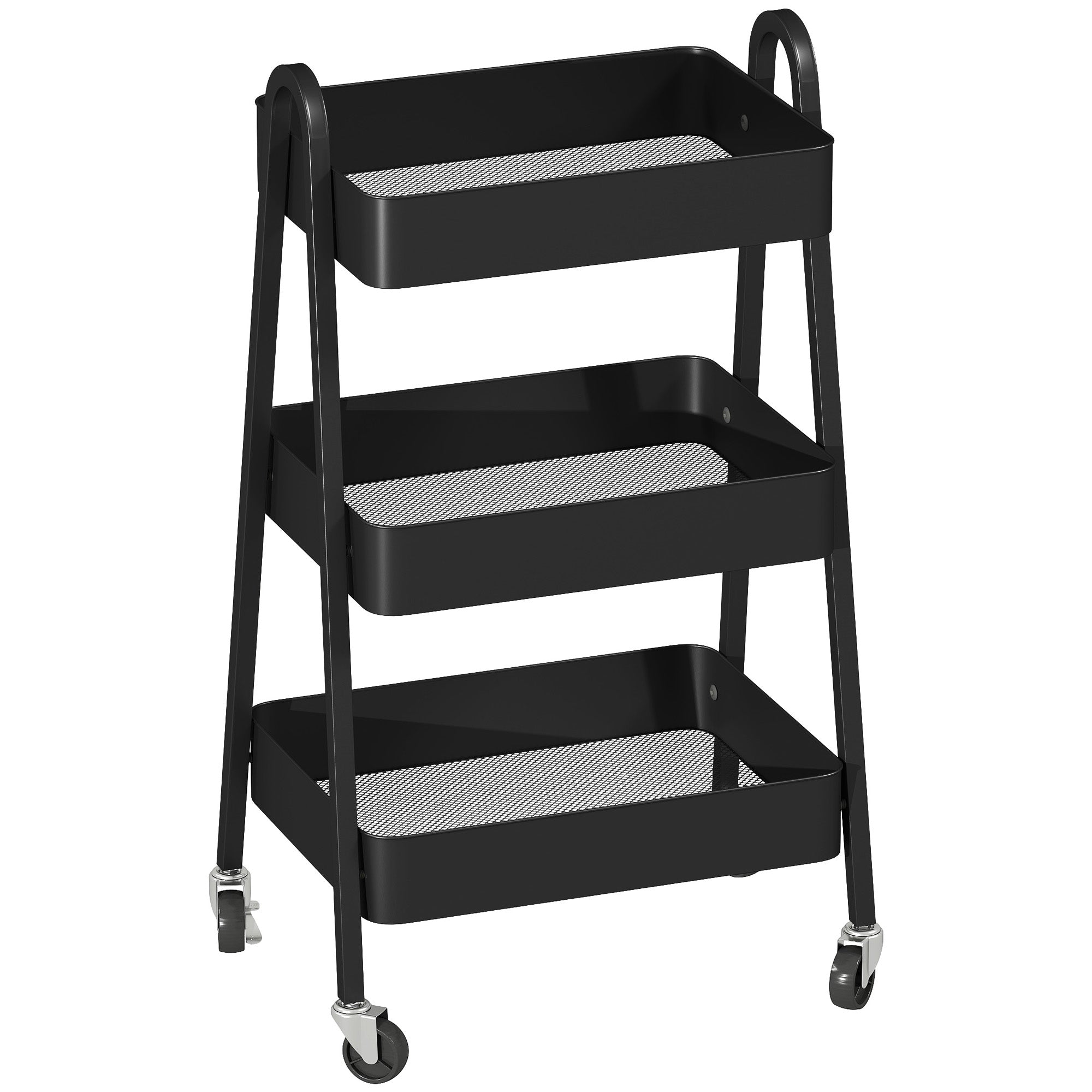 HOMCOM Three-Tier Storage Trolley - Black