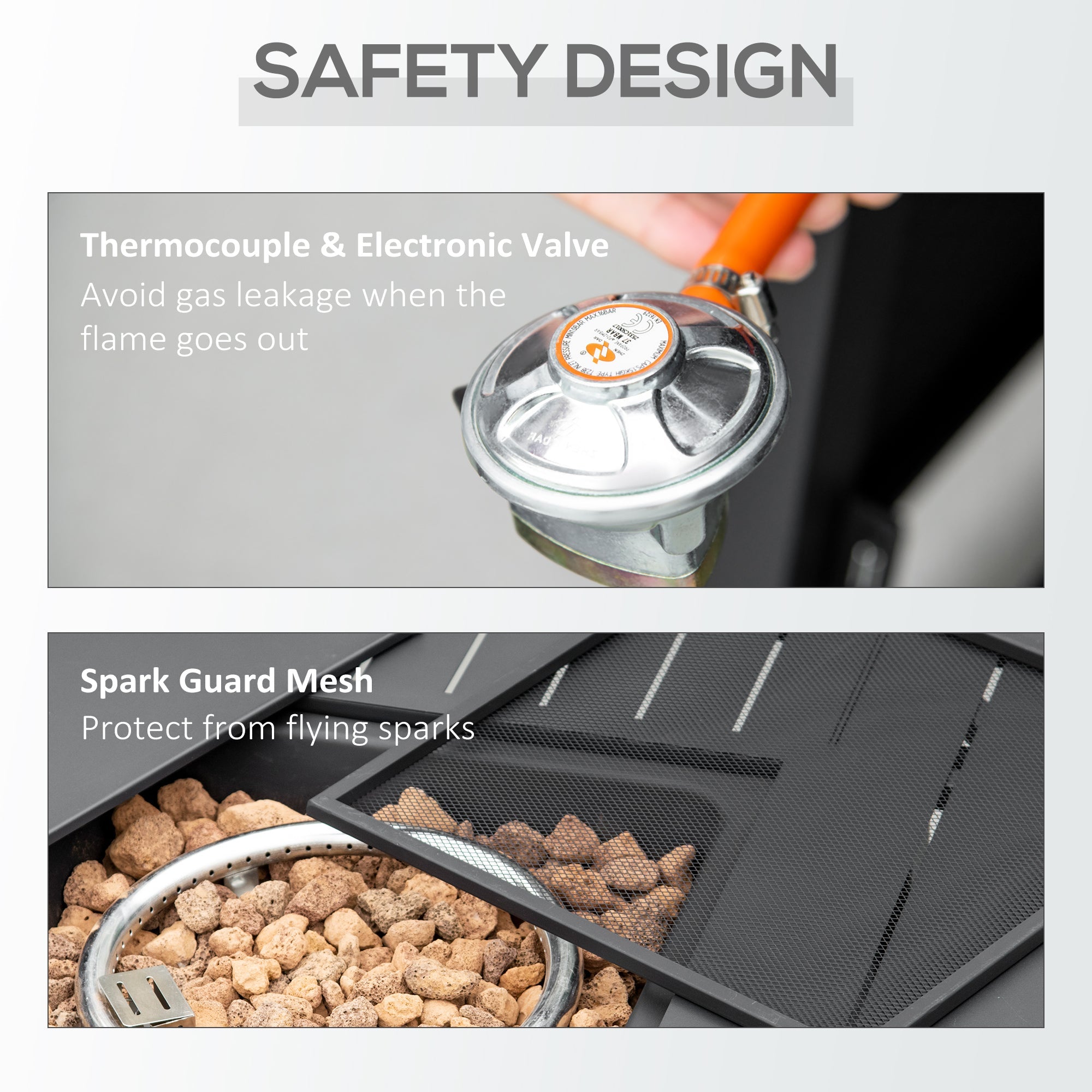 Outsunny Rattan-style Propane Gas Fire Pit Table with 40,000 BTU Burner, Square Smokeless Firepit Patio Heater with Thermocouple, Lava Rocks, Waterproof Cover, Spark Guard and Lid, Black