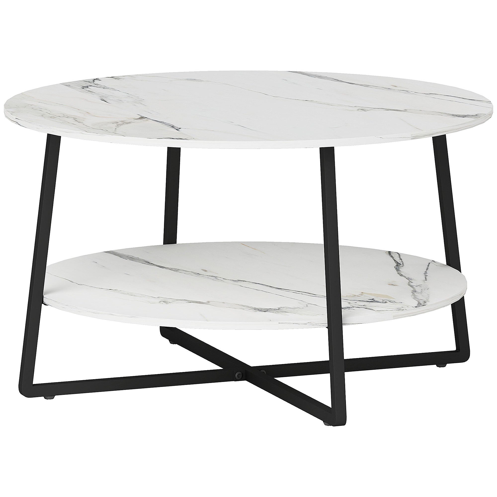 HOMCOM Two-Tier Marble-Effect Coffee Table - White/Black