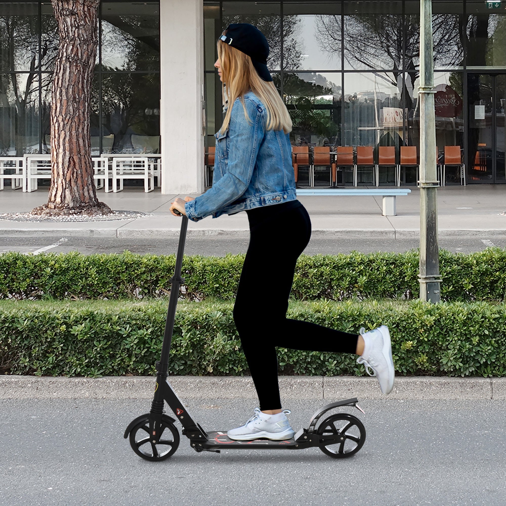 HOMCOM Folding Kick Scooter, Adjustable Ride On Scooter with 200mm Big Wheels and Double Shock Absorption, Urban Scooter for 14+ Teens Adult, Black