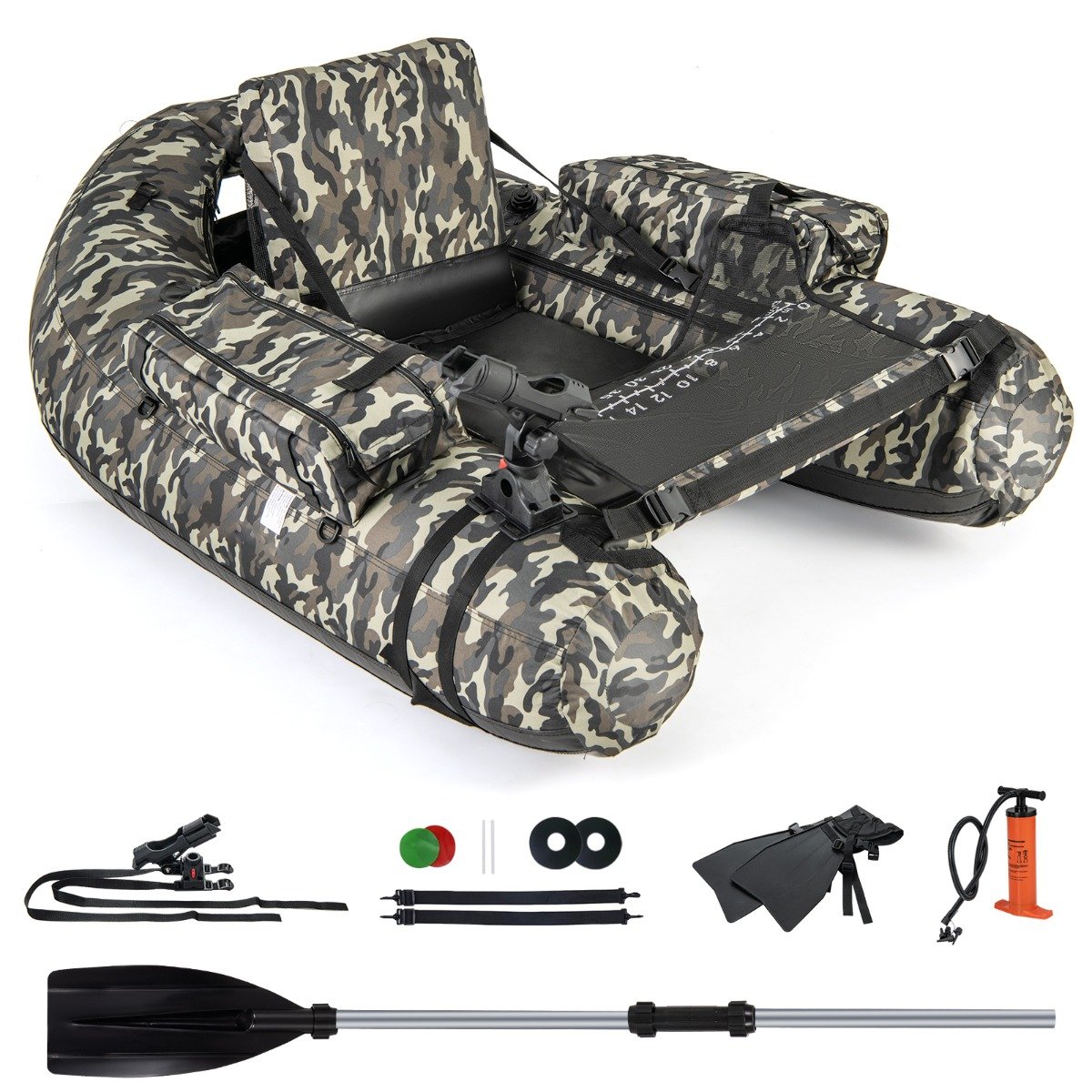 V-Shaped Fishing Float Tube with Adjustable Backpack Straps-Camouflage