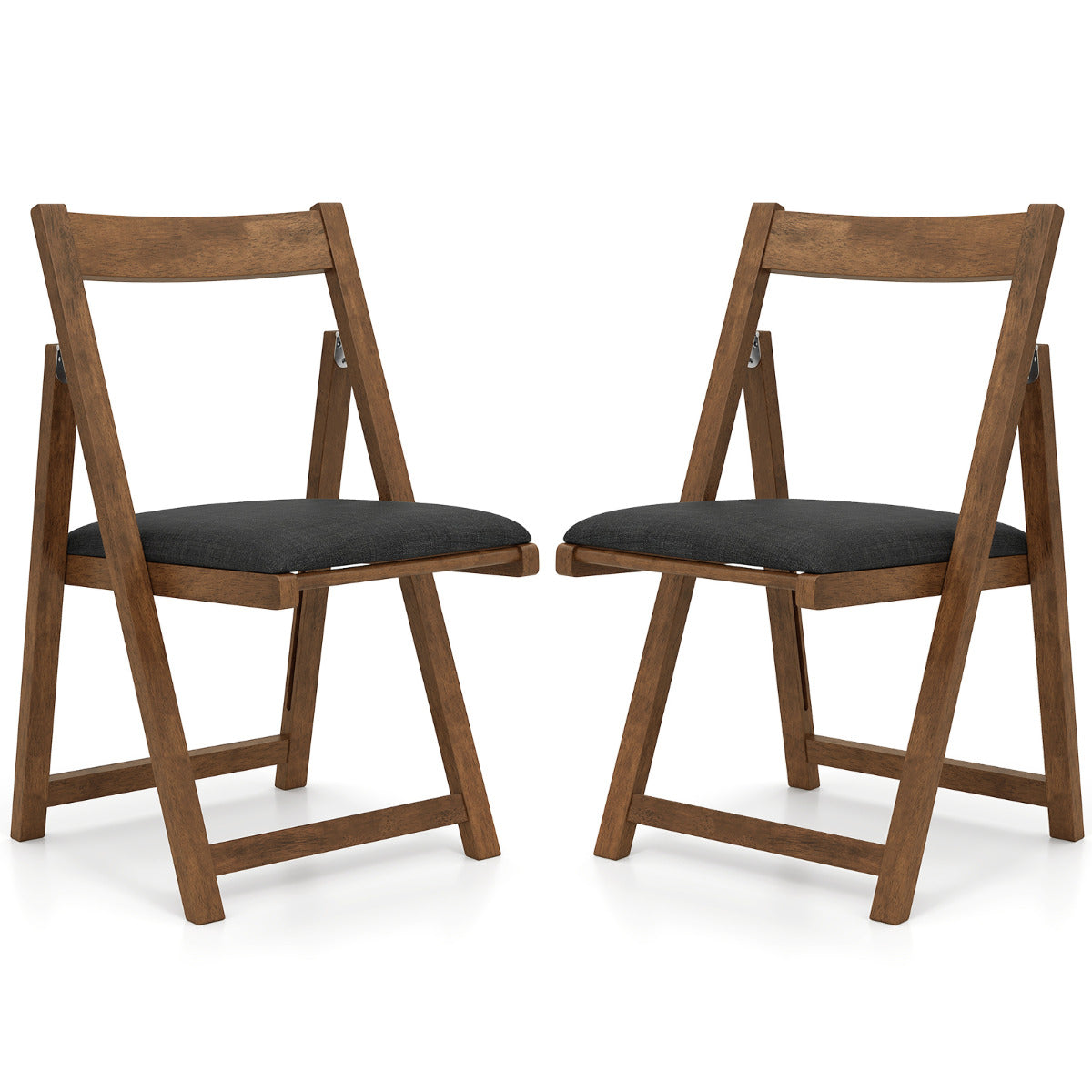 Foldable Dining Chair Set of 2 with Padded Seat and Curved Backrest-Grey