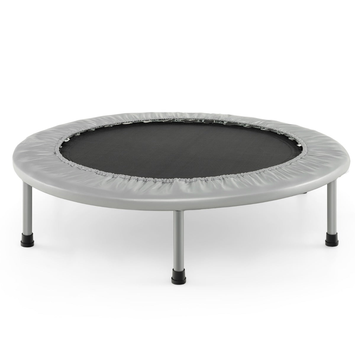 Foldable Mini Trampoline with Springs and Padded Cover-Grey