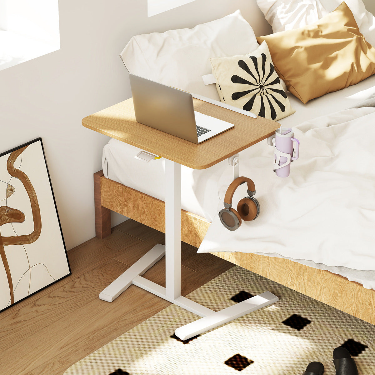 Foldable Mobile Standing Desk Rolling Laptop Desk with 90¬∞ Tiltable Tabletop-Natural