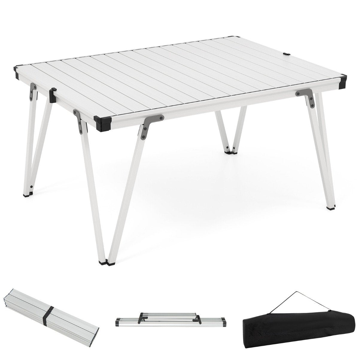 Folding Camping Table with Storage Bag and Waterproof Desktop-Silver