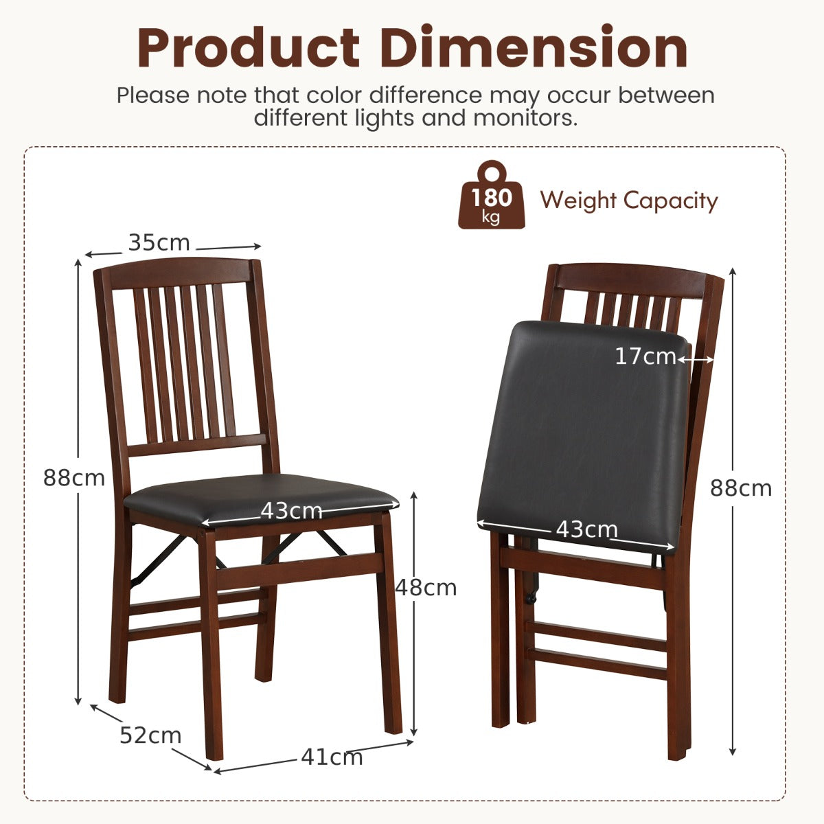 Folding Dining Chairs Set of 2 Upholstered Kitchen Chairs with Padded Seat-Black