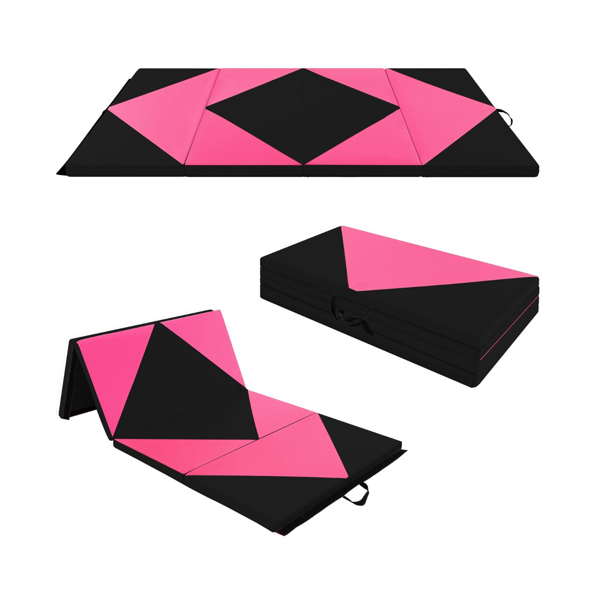 240cm PU Leather Folding Gymnastics Mat-Pink &amp;amp;amp; Black