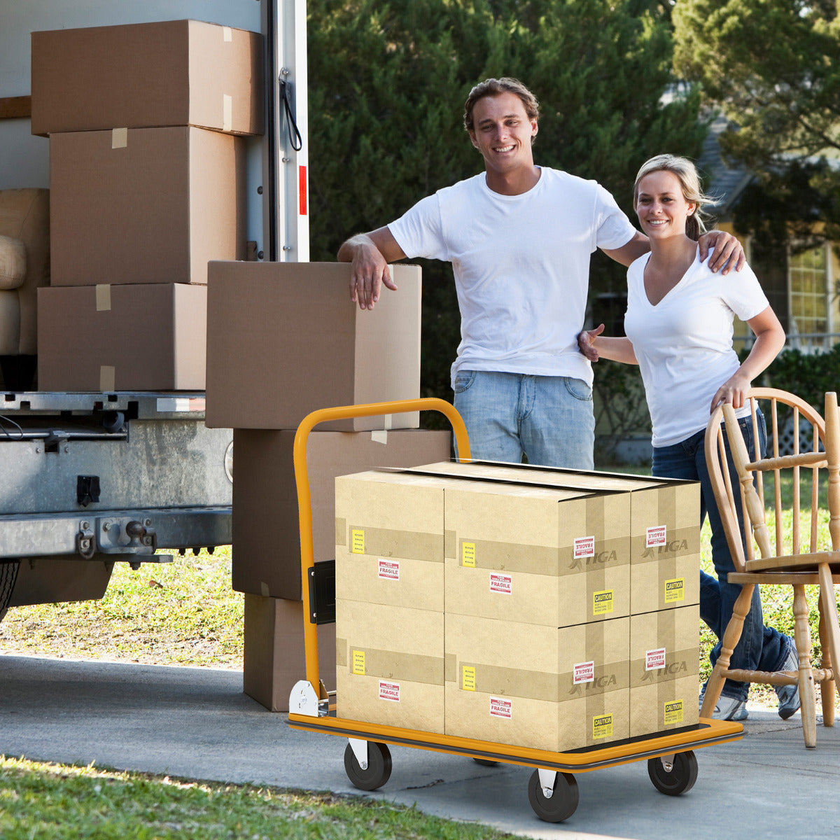 Folding Platform Trolley with Swivel Wheels-Yellow & Black