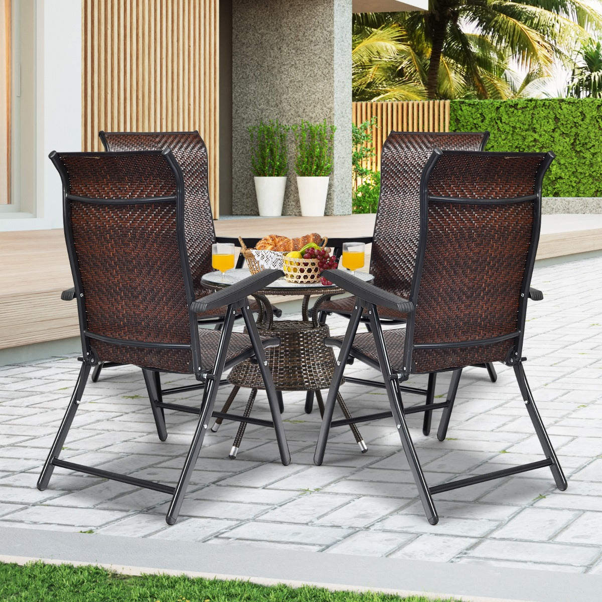 Folding Reclining Rattan Chair with Widened Armrest