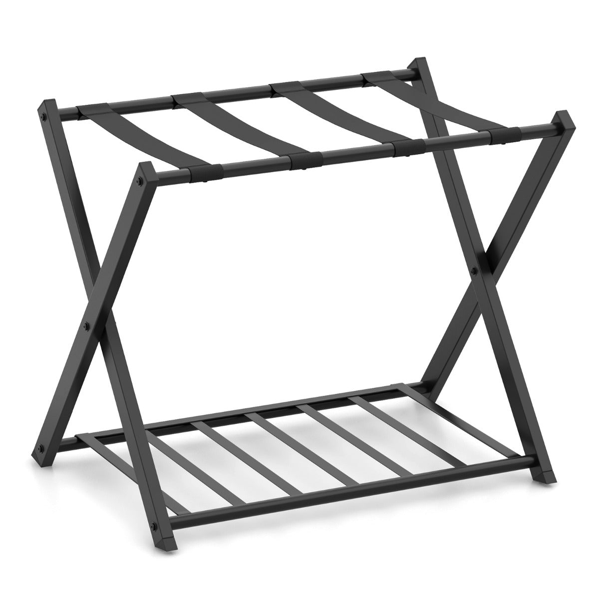 Folding Suitcase Stand with Storage Shelf for Guest Room Bedroom-Black