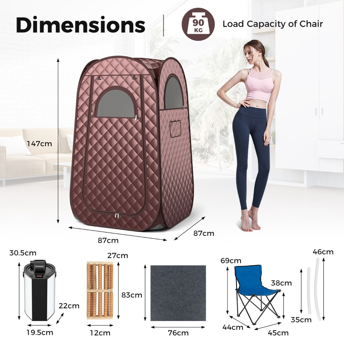 Full Body Steam Sauna Tent with 3L Steam Generator for Single Person-Coffee