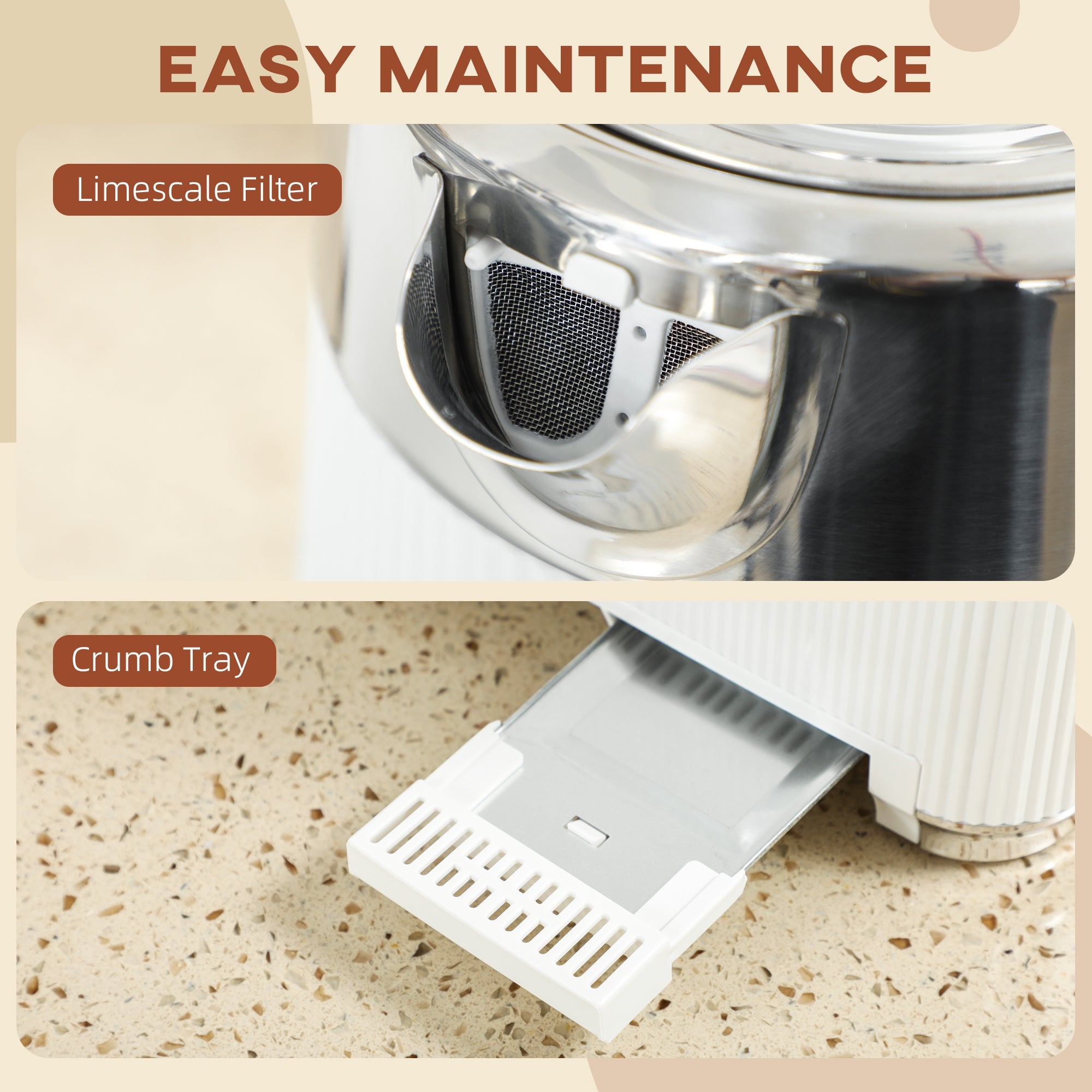 HOMCOM Electric Kettle and Toaster Set, 3000W 1.7L UK Strix Thermostat Rapid Boil Jug Kettle with Limescale Filter, Cool Touch Body, 4 Slice Toaster with 7 Browning Controls, Crumb Tray, White