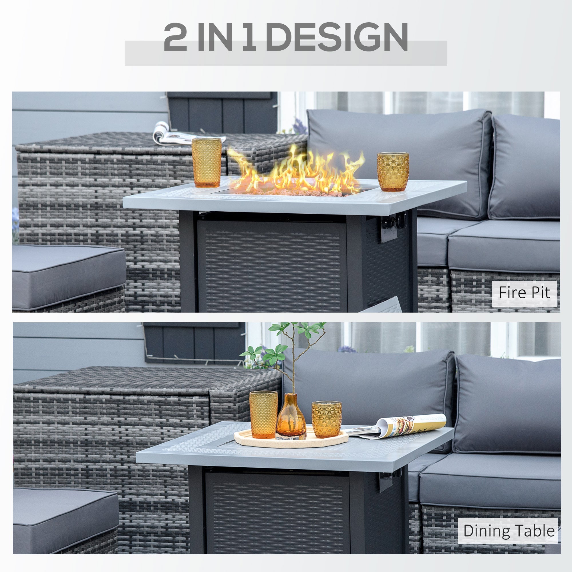 Outsunny 71 x 71cm 40000 BTU Gas Firepit Table - Black/Grey