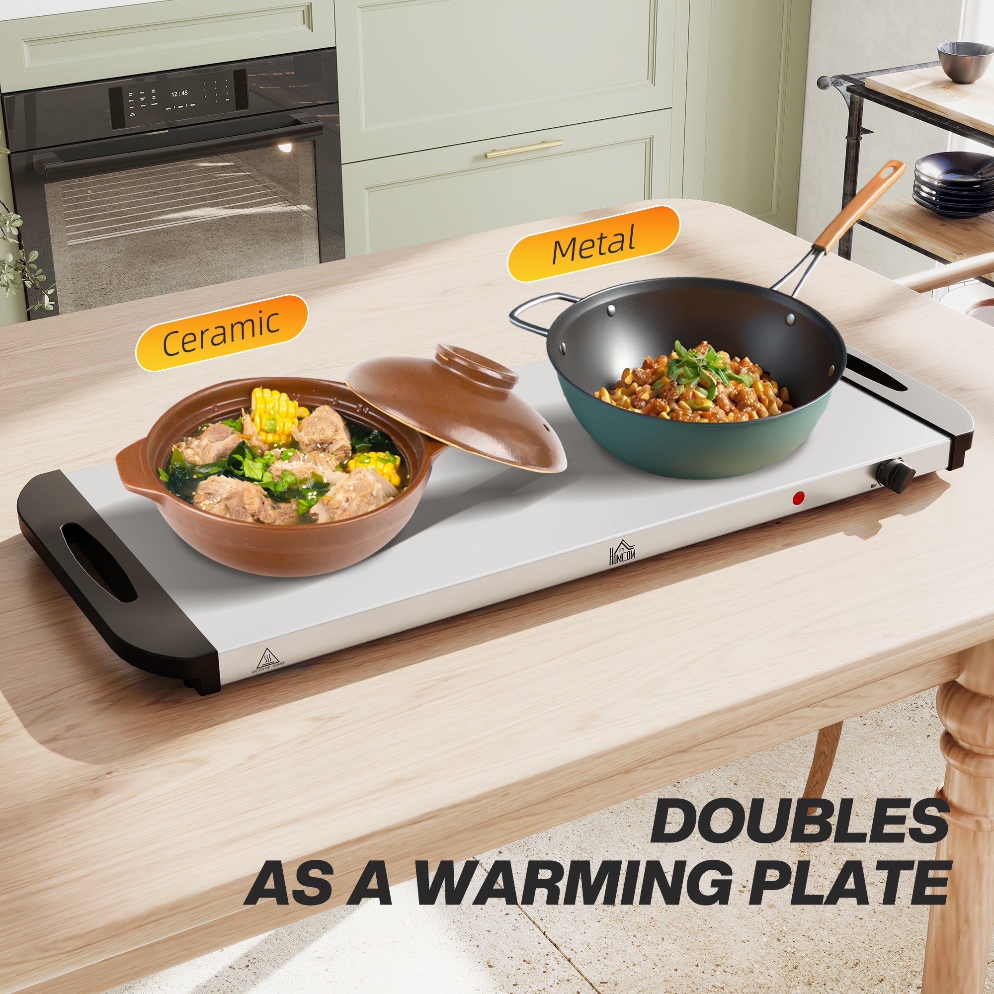 HOMCOM Electric Food Warmer 5 Tray, 9.2L Portable Buffet Server and Warming Tray with Lids, Adjustable Temperature Control and Cool Touch Handles, 450W, 3 x 2.4L and 2 x 1L, Silver Tone