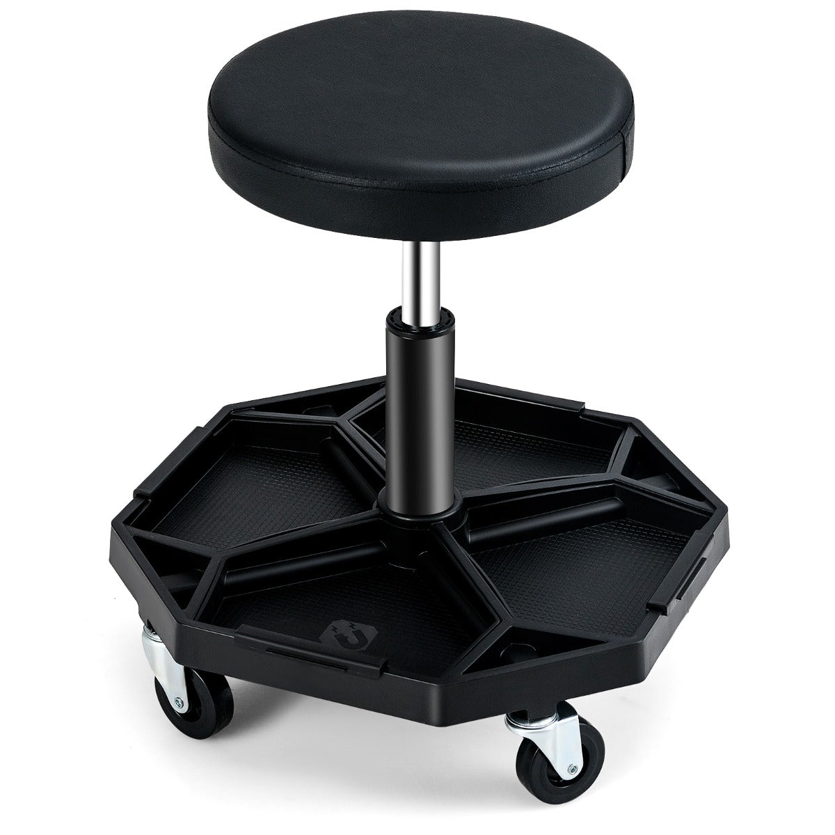 Garage Workshop Creeper Seat with Padded Seat and Tool Tray-Black