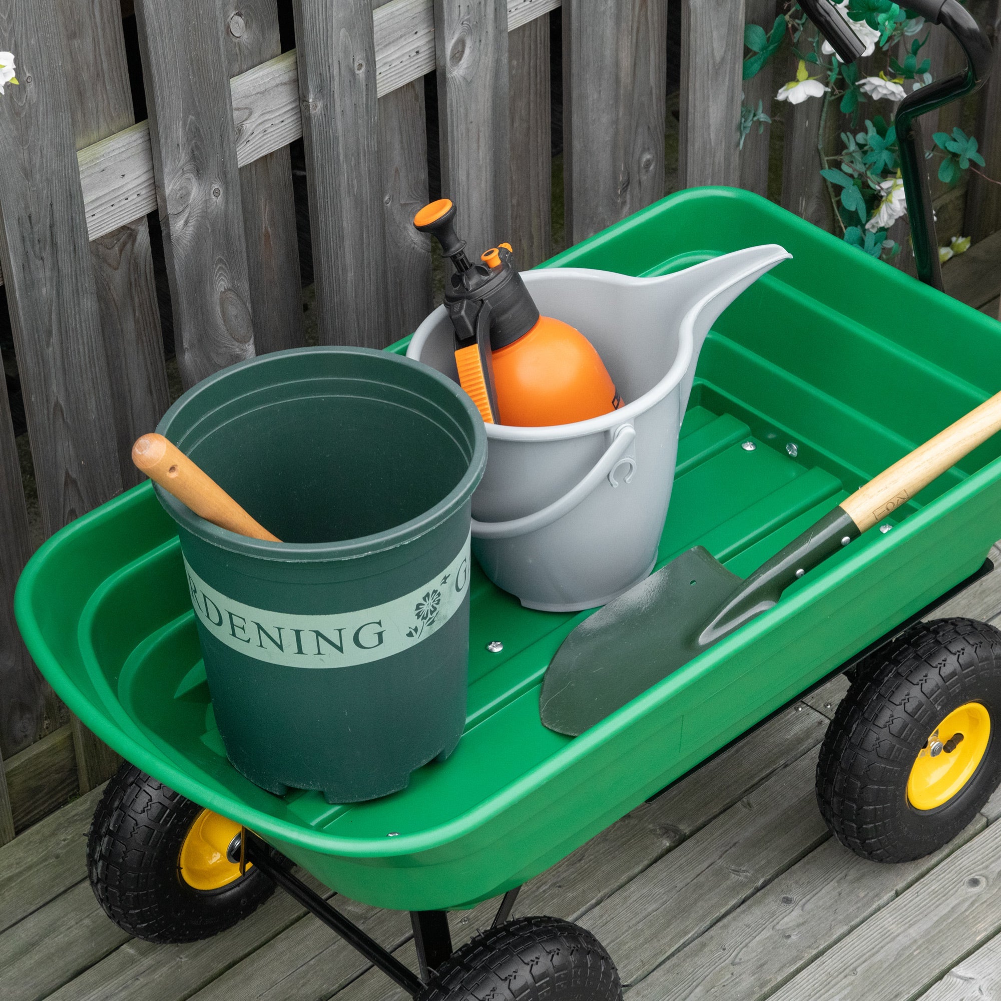 Outsunny 75 Litre Large Garden Cart, Tipping Wheelbarrows Heavy Duty Garden Dump Trolley 200kg Capacity for Festivals, Tools, Plants, Logs - Green
